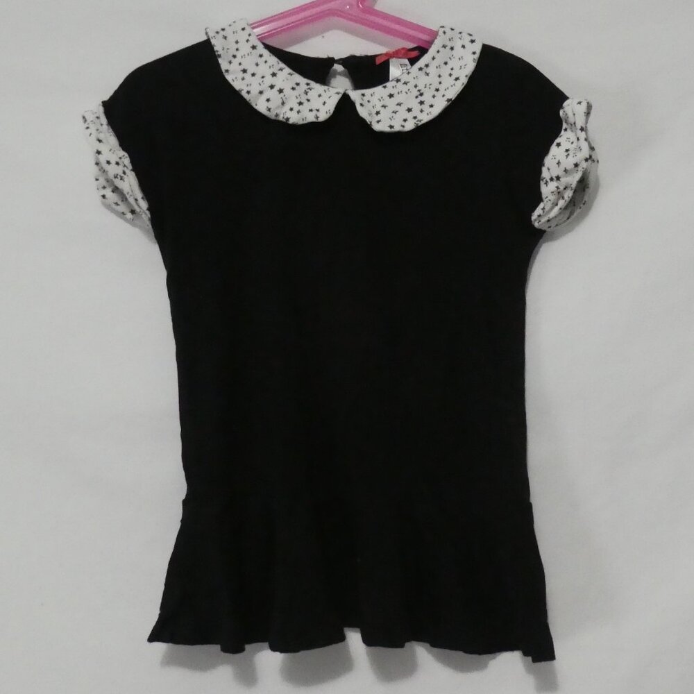 LITTLE STAR | 5-6 years | Black Top with Star Print Collar and Sleeve Cuffs